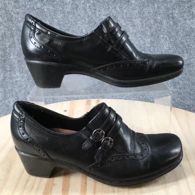 Earth Origins Shoes Womens 7 M Carma Pump Slip On Black Leather Double Buckle
