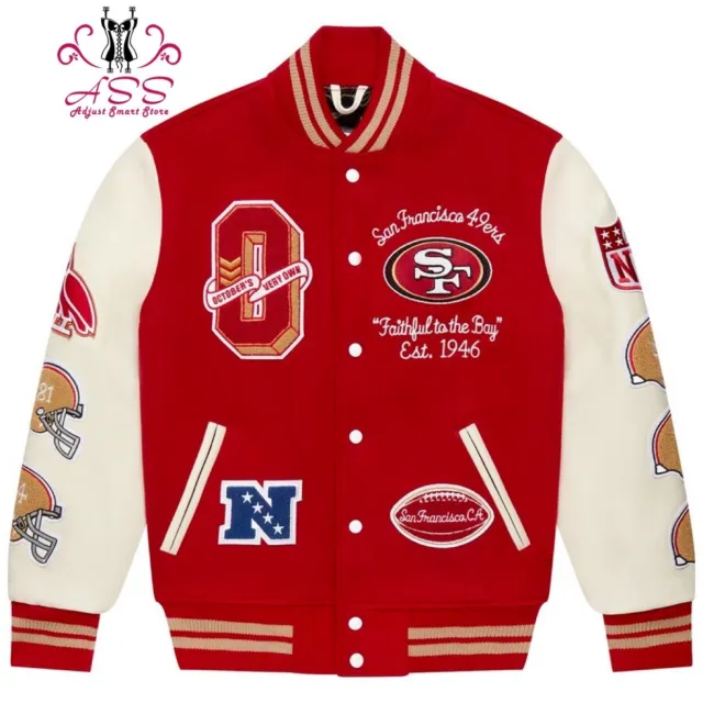 Men's Off White Red Bomber Milan Varsity Jacket| Football Letterman Style Jacket