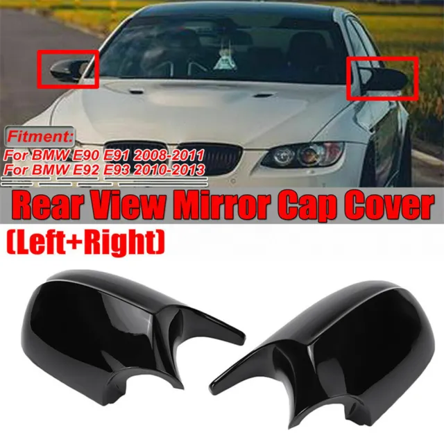 Pair Glossy Black Side Wing Mirror Cover Caps For BMW E90 E91 E92 E93 LCI 08-11