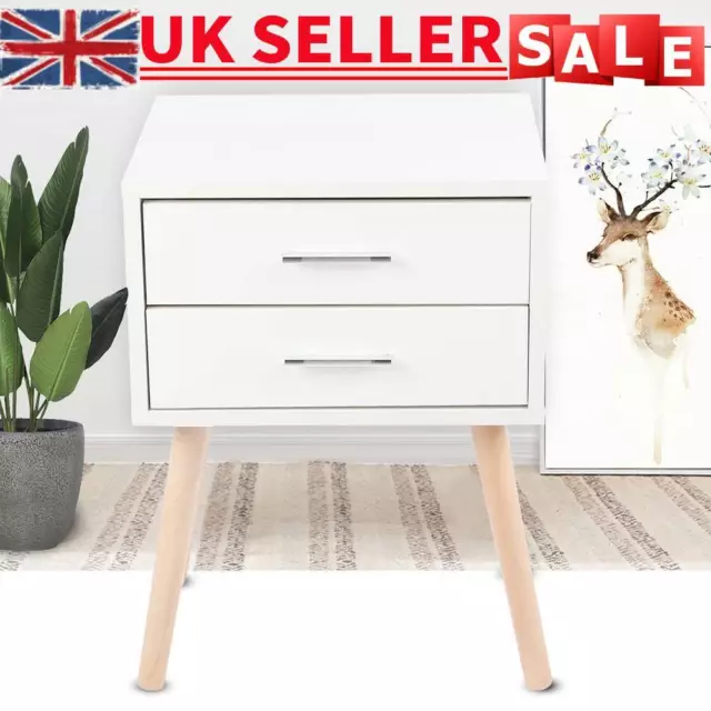 White Bedside Table 2 Drawers Floor Cabinet Bedroom Nightstand Storage Organizer