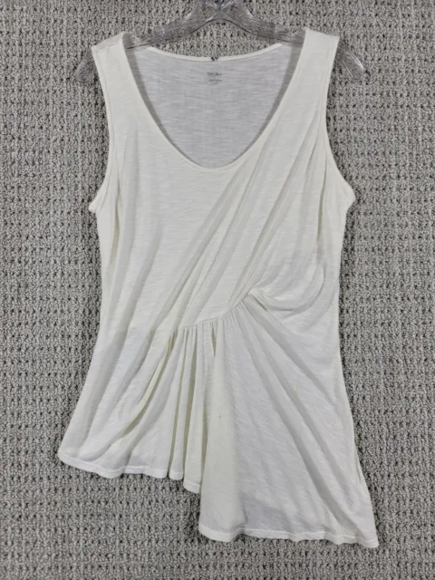 Mossimo Womens Sleeveless Asymetrical Gathered Blouse Top Sz Large Off White
