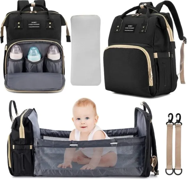 Diaper Bag Backpack - Portable Crib, Changing Station, USB Port - Nappy Bag