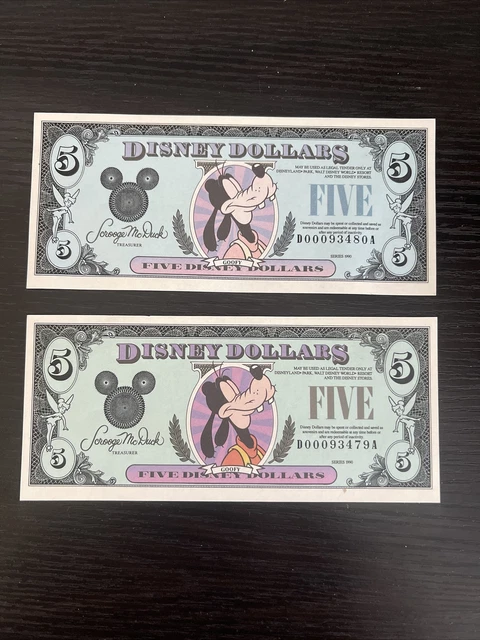1990 $5 Disney Dollar PMG 66 EPQ D-A View of Walt Disney World - Goofy DIS19 Gem
