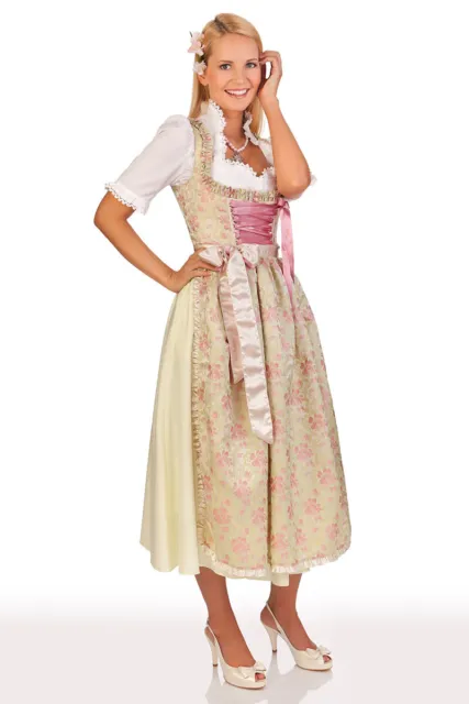 Melega Damen Dirndl lang Trachten Kleid Adriene creme 80cm 2tlg Oktoberfest