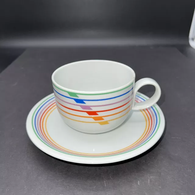 Vintage Rainbow Stripe Cup & Saucer Harmony Block Vista Alegre Portugal Retro