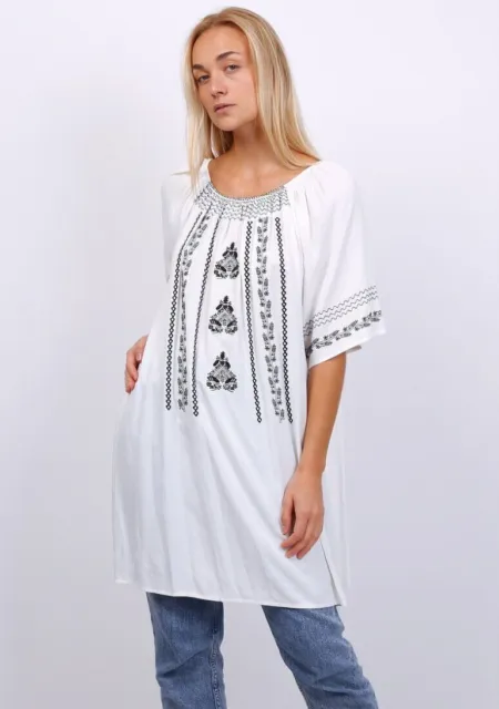 Ladies Plain embroidered tunic Summer Top Beachwear Holiday Shirt Oversized Top