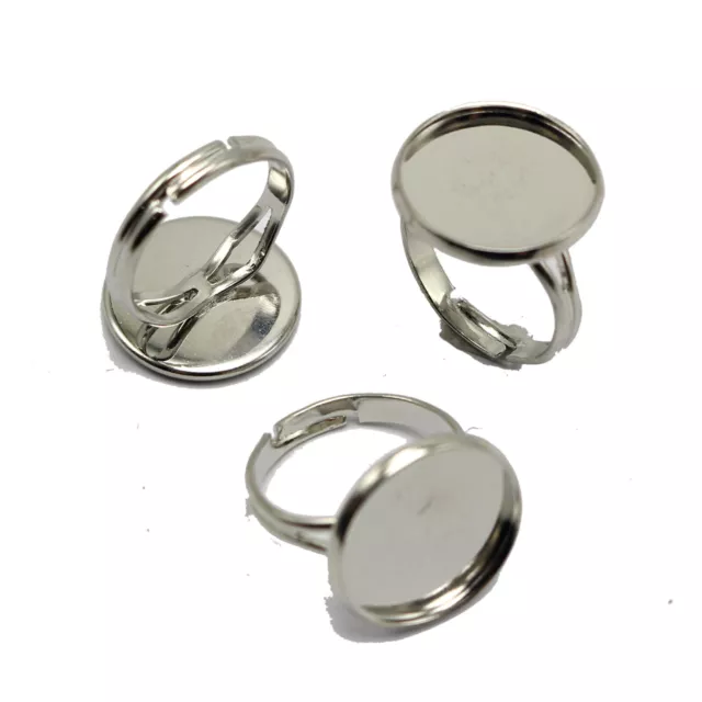 20 anillos ajustables en tono plateado almohadilla cabujón bisel taza de ajuste 20 mm