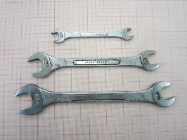Lot of Three Vintage Montgomery Ward Powr Kraft Double End Open Wrenches