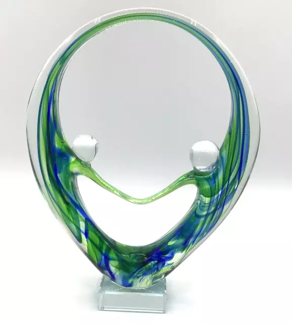 Diamond Star Corp. Murano Style Hand Blown Art Glass Two People Green/Blue