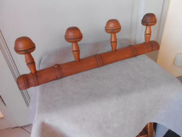 Vintage French WOOD Coat & Hat Rack w/ 4 mushroom Pegs