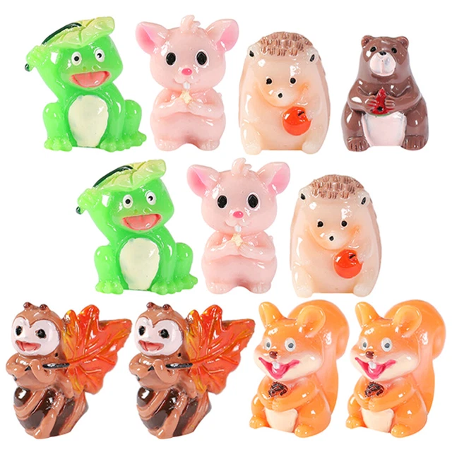 Juego de 12 figuras de micro paisaje animales ardilla resina animales artesanías de resina