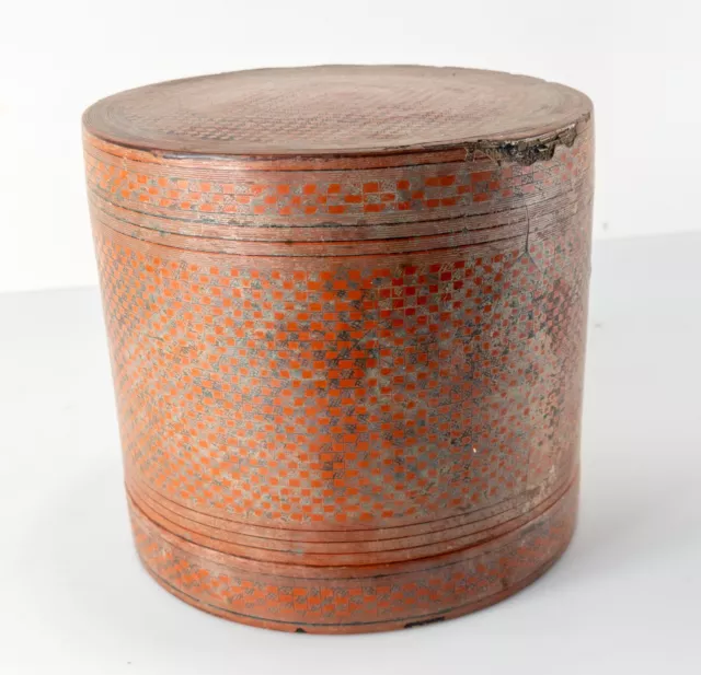 Antique South East Asian Burmese Betel Nut Red Cinnabar Lacquer Circular Box 3