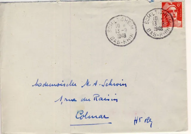 Carta Tipo Gandon Bajo Rin Schiltigheim/Colmar 1948