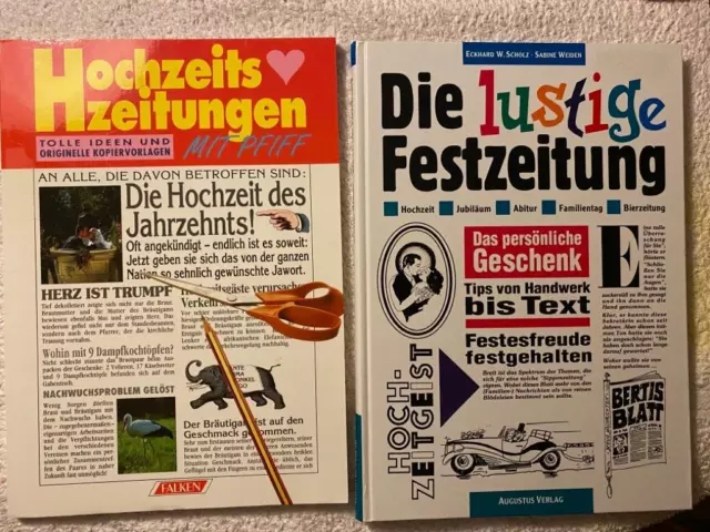 2 Bücher Die lustige Festzeitung  Augustusverlag und Hochzeitszeitung Falken