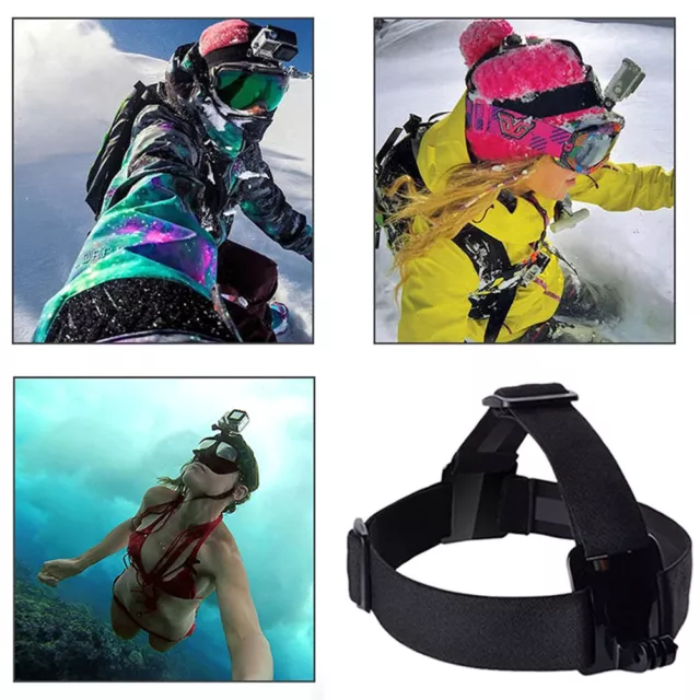 Cinghia testa regolabile per fotocamera Go Pro 2 3+ 4 cappello da sci montaggio elastico~H7