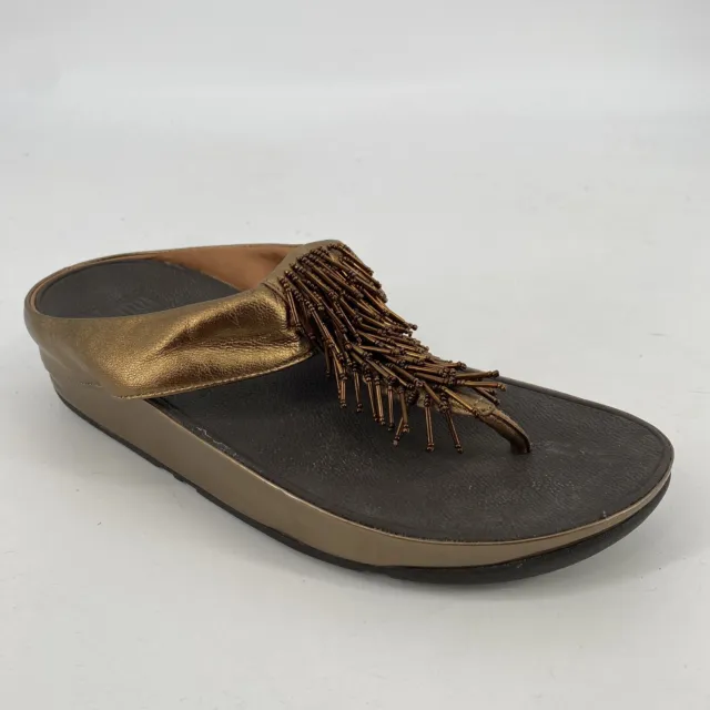Fitflop sandals women’s 10 brown cha cha flip flop tassle boho comfy wedge