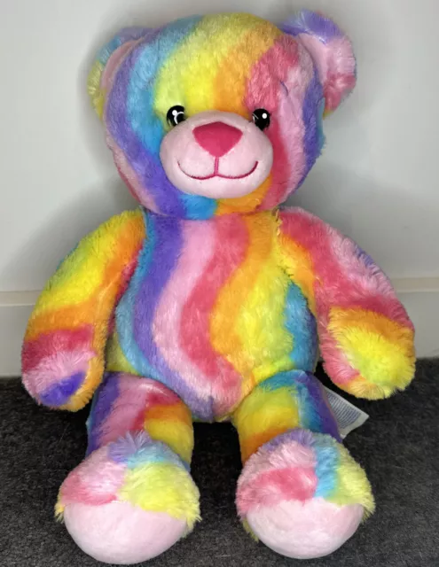 Talking BUILD A BEAR Medium Rainbow Teddy Bear Soft Plush Toy BAB 40cm RARE 2017