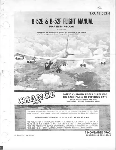 934 Page 1965 B-52 E & F Stratofortress Bomber T. O. B-52E-1 Flight Manual on CD