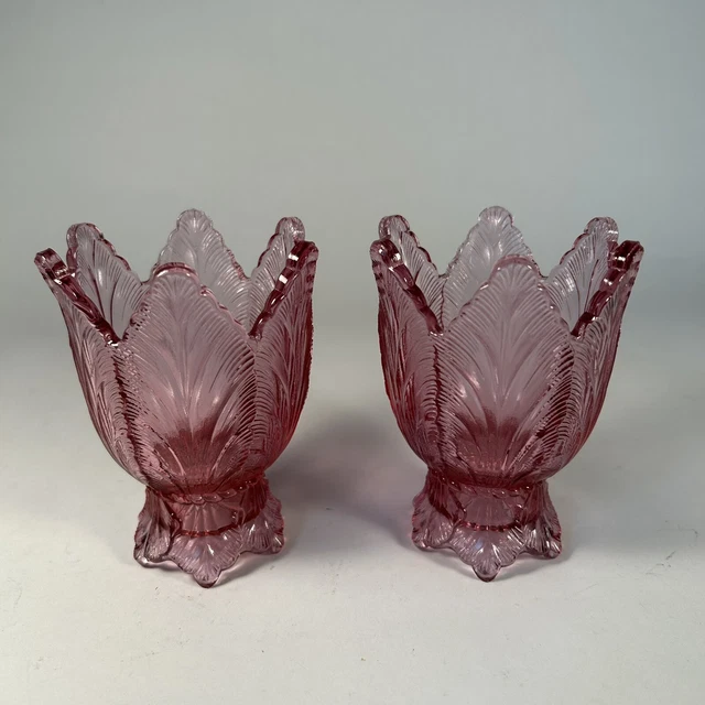 VINTAGE PAIR FENTON Reverse Glass Tulip TwoWay Candle Holders Votive 4