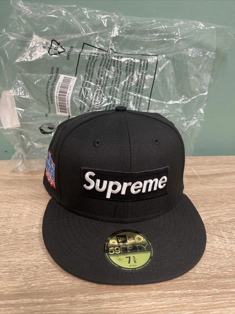 SUPREME WORLD FAMOUS Box Logo x NEW ERA Fitted Hat Cap 7 5/8 Black ...