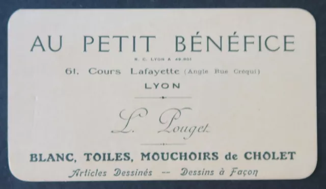 Carte de visite AU PETIT BENEFICE Mouchoir de Cholet LYON visit card
