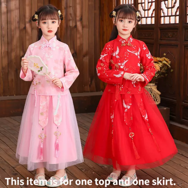 Abito tradizionale cinese Hanfu bambine Cheongsam ricamato tuta tang retrò 2