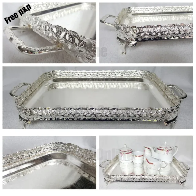 Silver Rectangular 40cm Large Tray Wedding VIP Decoration Italian Indian Style