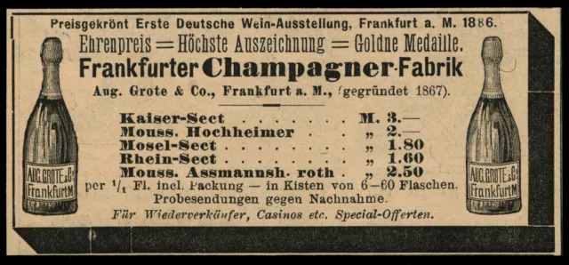 Alte Reklame Werbung 1887 Frankfurter Champagner-Fabrik