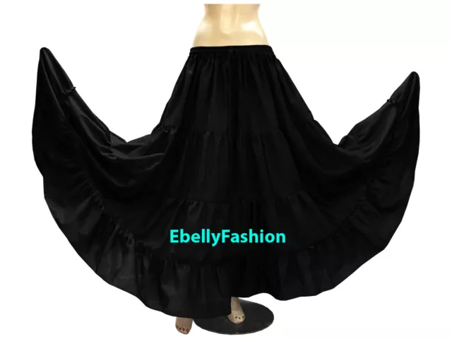 Black Cotton Skirt Maxi 4 Tiered 6 Yard Belly Dance Gypsy Flamenco Tribal Jupe