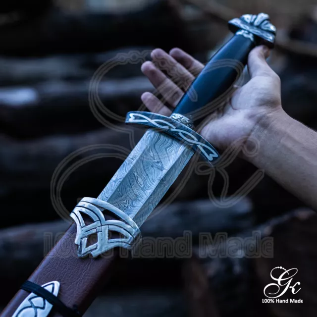 Medieval Hand Forged Viking Sword Damascus Steel With Scabbard Battle Ready GK