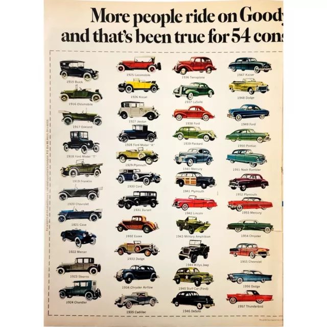 Vintage 1969 10x13 Print Ad Goodyear 2 page Polyglas Tires Automotive Pictorial