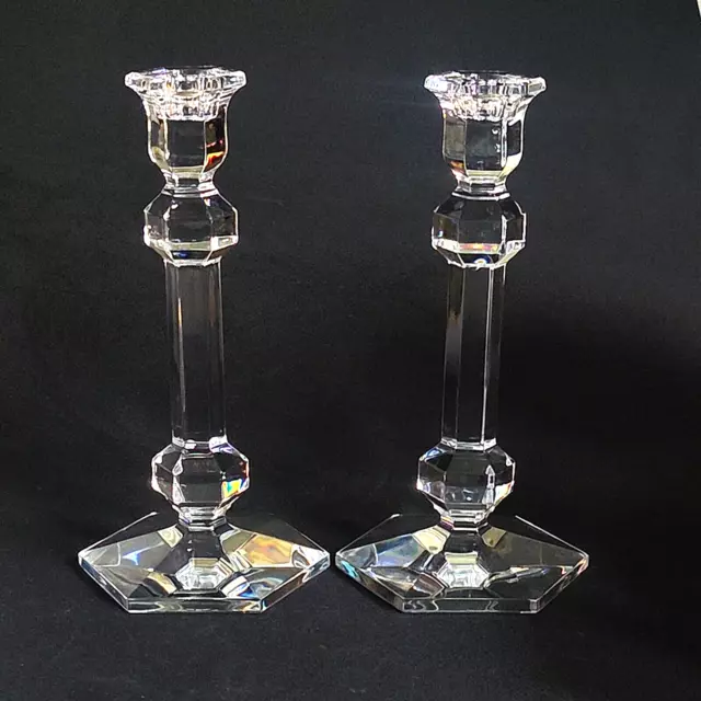 VAL ST LAMBERT GARDINIA Cut Lead Crystal 9" Candlesticks