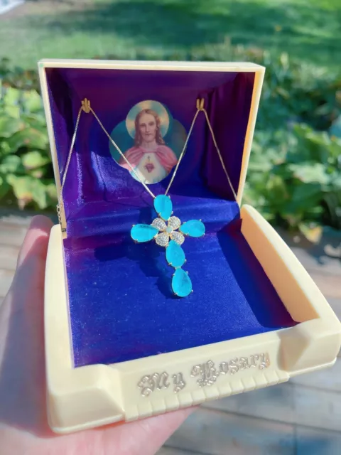 Mesmerizing Ocean Blue Natural  Paraiba Tourmaline Cross Pendant Necklace Gift