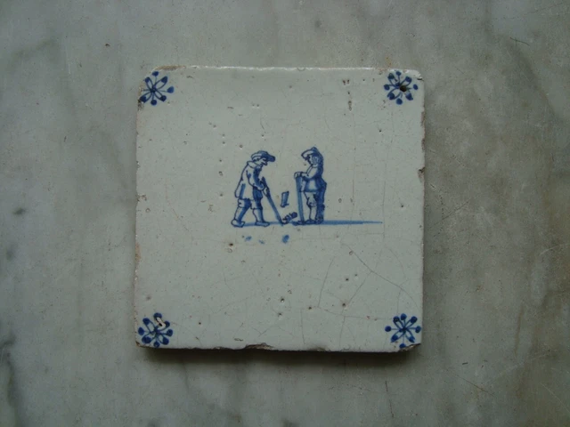 17th century delft handpainted dutch  tile,around 1650 , golf, sport , kolf