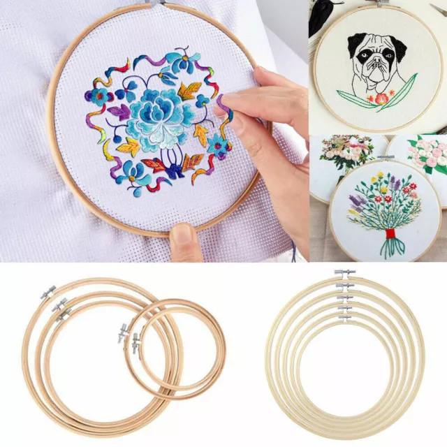 5Pcs Wooden Embroidery Frame Hoop Ring Set Craft Cross Stitch Sewing DIY Tools