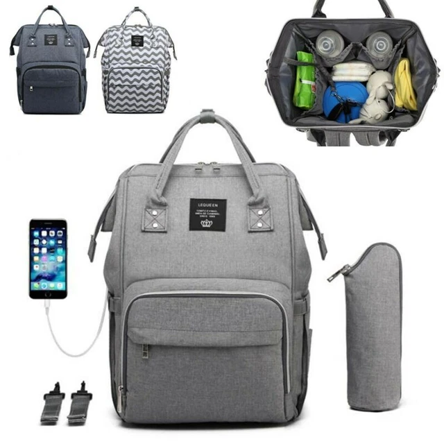 LEQUEEN Mummy Baby Diaper Bag Maternity Nappy Backpack 3 Insulated Bottle Pocket