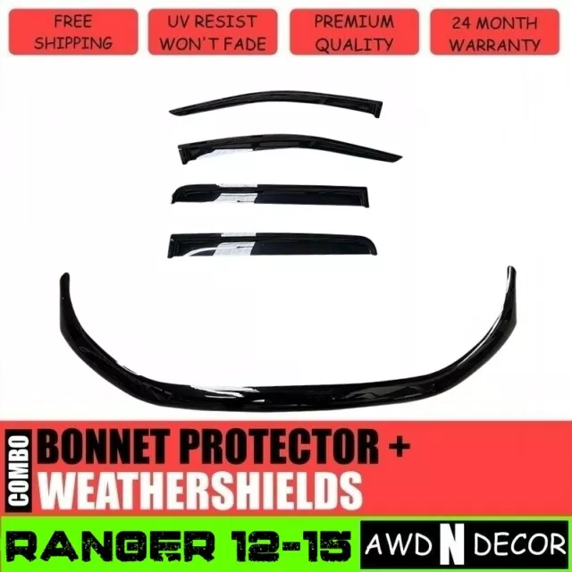 Bonnet Protector & Window Visors Weather Shield to suit Ford Ranger PX 2012-2015