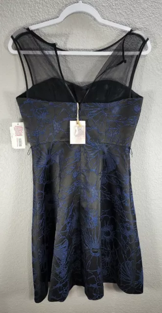 Jessica Simpson Black Blue Floral Dress Mesh Flared Cocktail Party Mini Sz 4 NWT 3