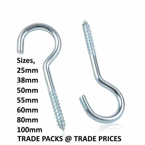 Screw In Ceiling Cup Hooks Heavy Duty Plain Metric Wood Thread Zinc Plated Steel