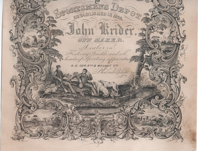 Rare 1800s Paper Sign " Sportsman's Depot John Krider Gun Maker "  Philadelphia