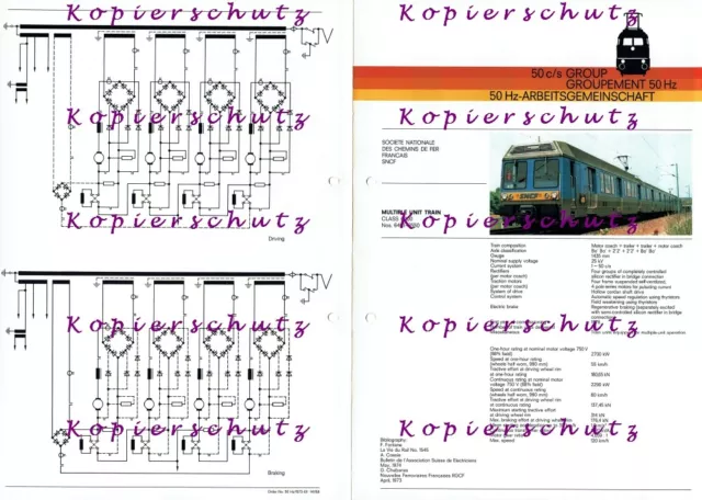 50Hz 50c/s Group Techn data sheet SNCF EMU Class 6400 4 pages 80's good cond