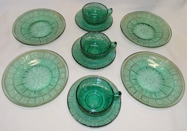 Jeannette Child Toy Doric & Pansy Teal 10pc Glass Dish Depression Pretty Polly