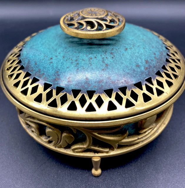 Vintage Oppenheim Handmade Green Enamel Judaica Trinket Dish w/Insert Lid Israel
