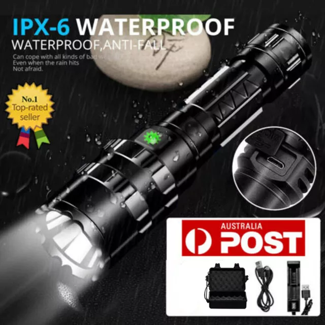 120000LM Tactical Flashlight USB Rechargeable  LED Camping Hunting Torch Light
