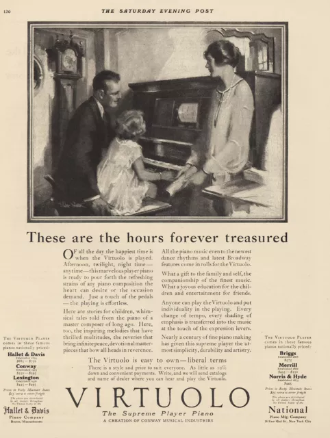 1924 Virtuolo Player Piano: Hours Forever Treasured Vintage Print Ad