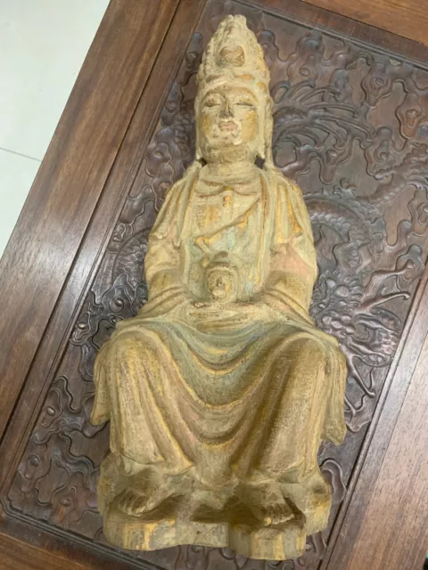 14.5 Inches Huge Tibetan Old Wood Hand Carved *KwanYin Bodhisattv* Statue !!!!!!