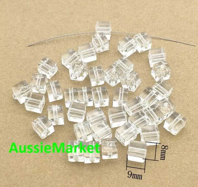 50 x clear cube beads 9mm x 8mm square acrylic plastic jewellery jewelry crafts