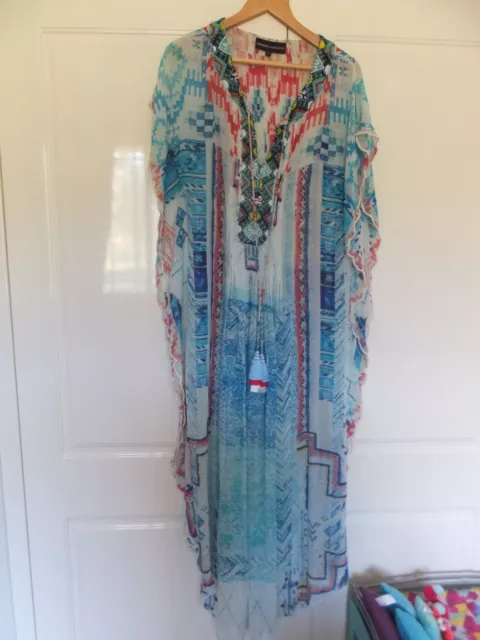 Hemant& Nandita women's beautiful long silk Kaftan with handmade beading, size M