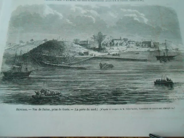 Gravure 1864 - Sénégal Vue de Dakar prise de Gorée