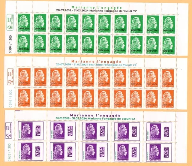 2024 - Haut de feuille  des timbres marianne surchargés LV, 1€ international